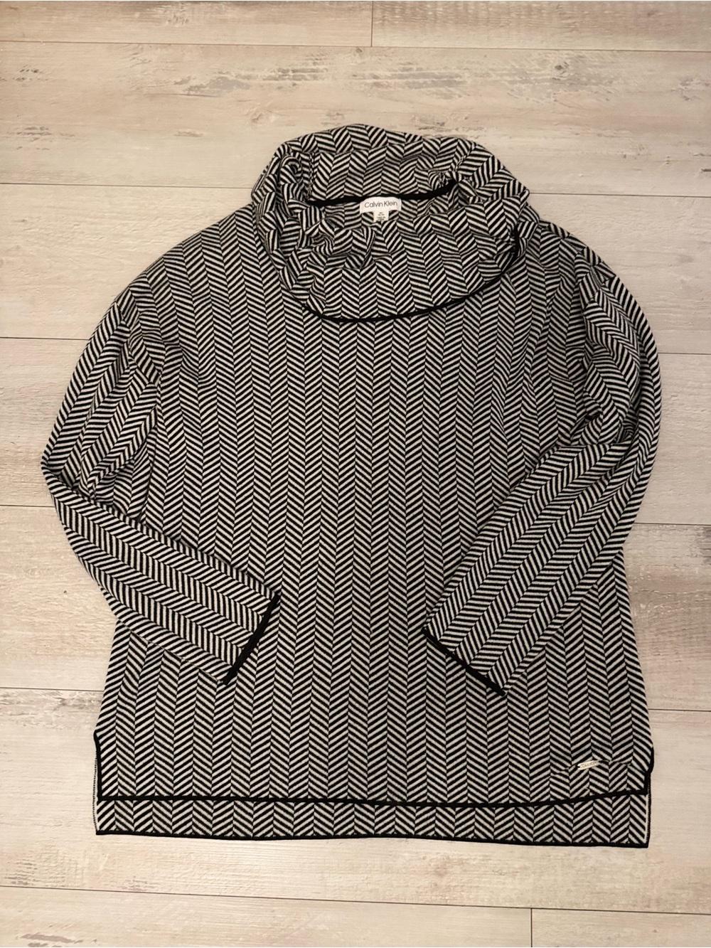 Calvin Klein Black & White Chevron Cowl Neck Sweater